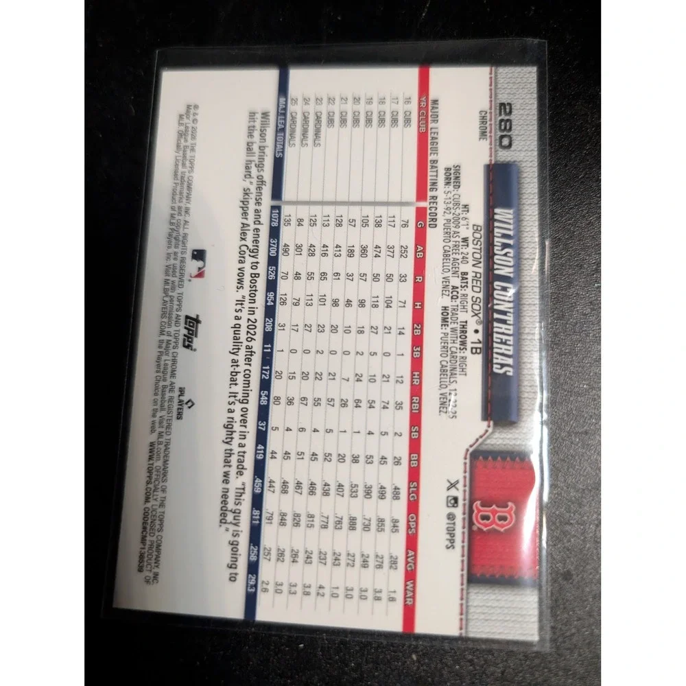 2024 Topps Chrome Willson Contreras Boston Red Sox #280 First Baseman Card